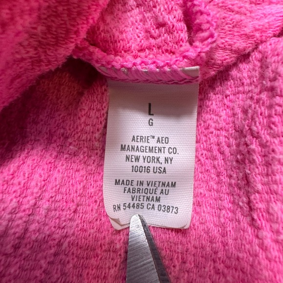 Aerie Women Pink Oversized Crewneck Sweatshirt Side Slit Textured Large - Picture 3 of 8